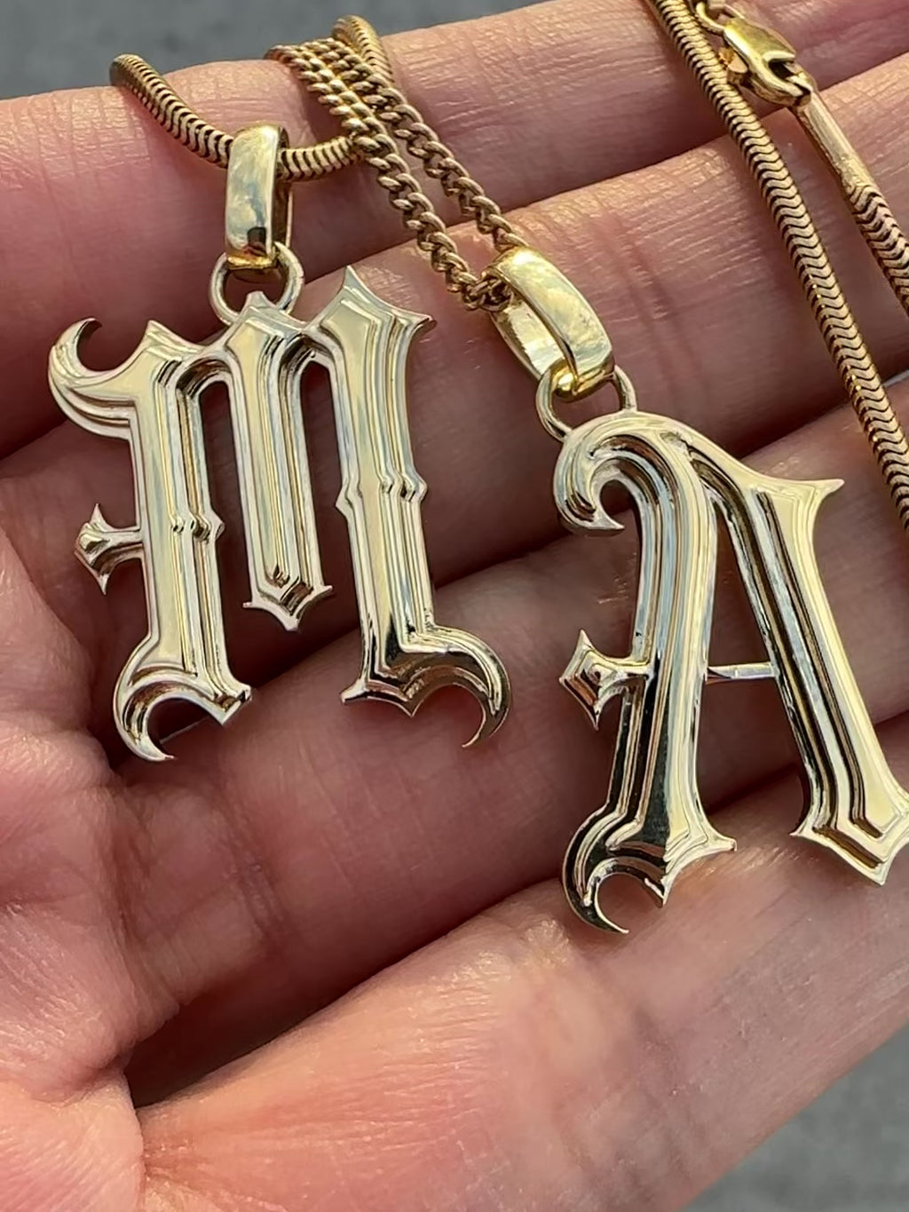 Gothic Cathedral Monogram Initial Charm, Large -  14k gold
