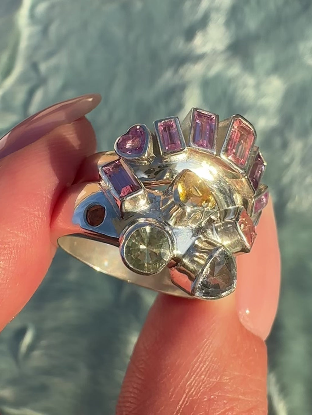 Bezel Fortuna Ring - sterling silver, sapphires