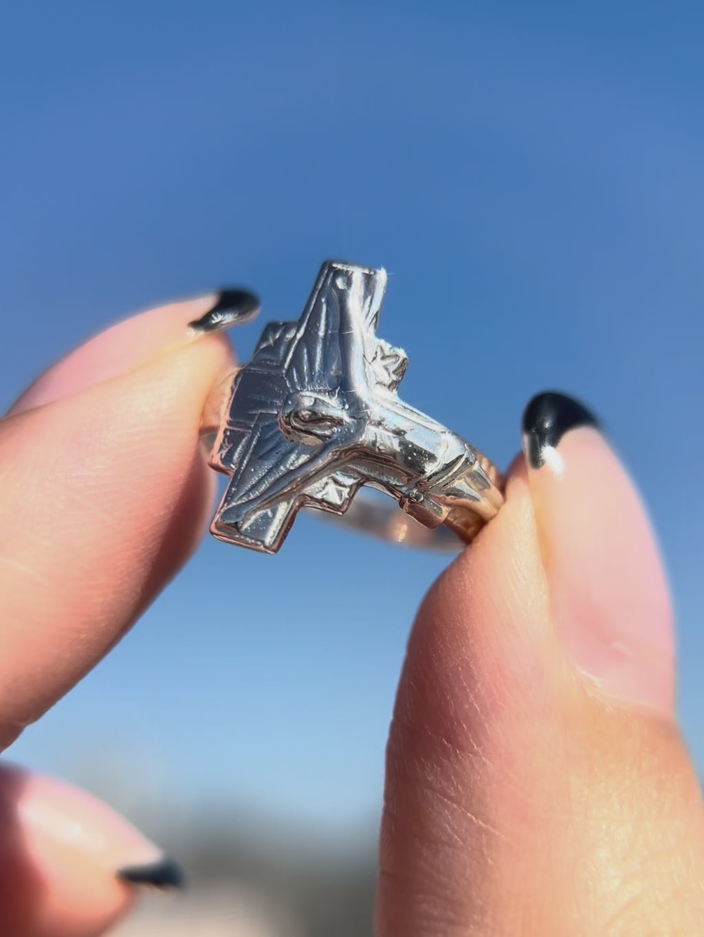 Cross Crucifix Ring - 14k gold or sterling silver