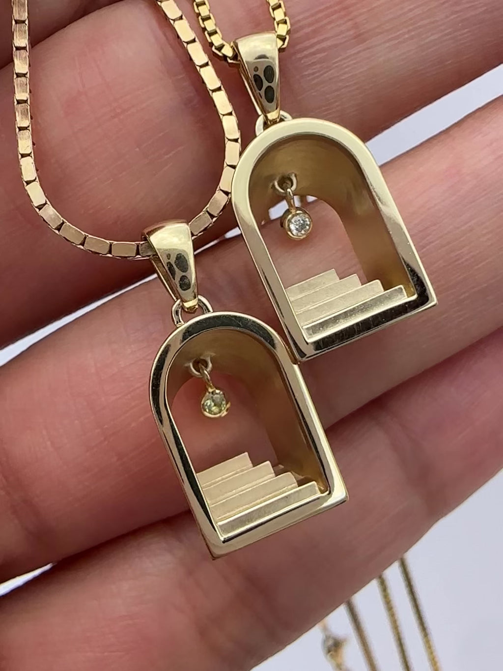 Portal Stair Charm Pendant - 14k gold, diamond