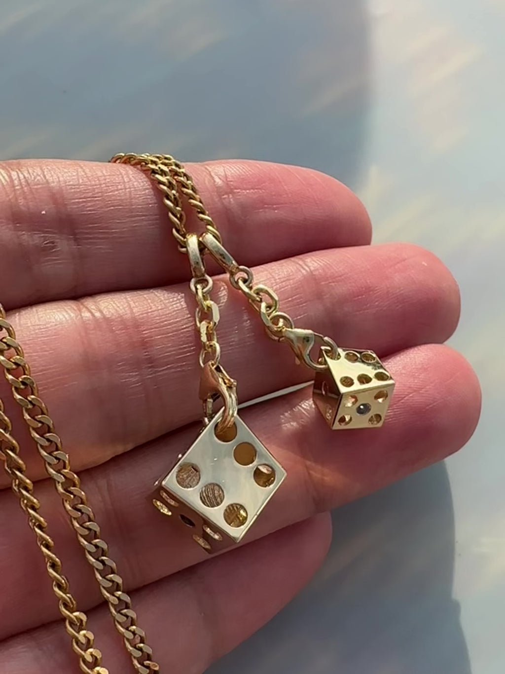 Dice Charm Pendants - 14k gold & Sapphires