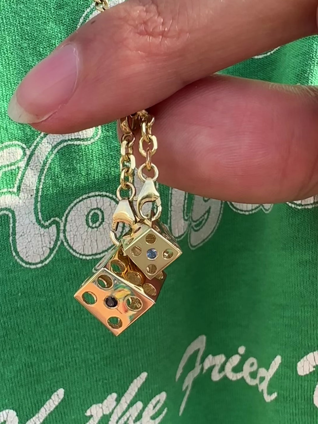 Dice Charm Pendants - 14k gold & Sapphires