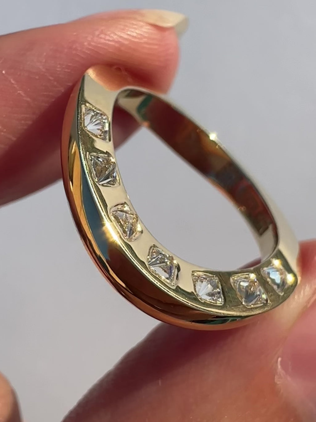 Diamond Studded Spike Curve Ring - 14k gold & white diamond
