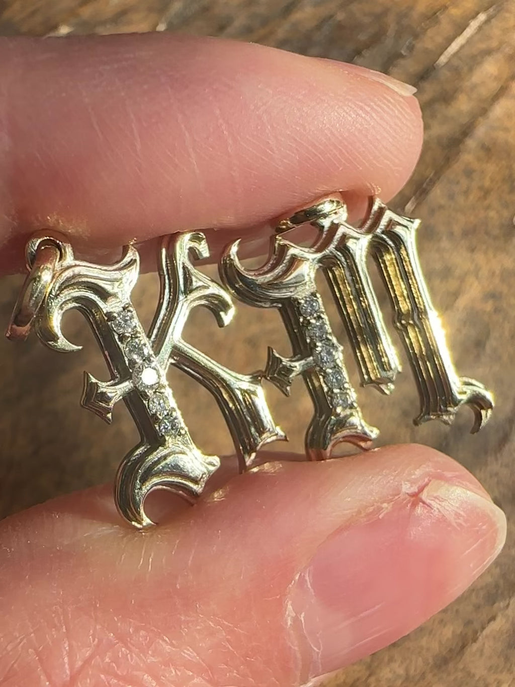 Gothic Cathedral Monogram Initial Charm - 14k gold, diamonds