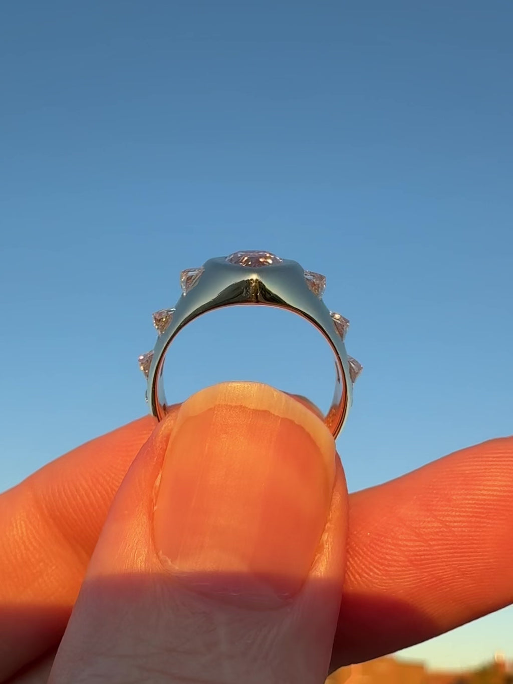 Rose Thorn Ring - 14k gold, pink diamond pear,<br>white diamond