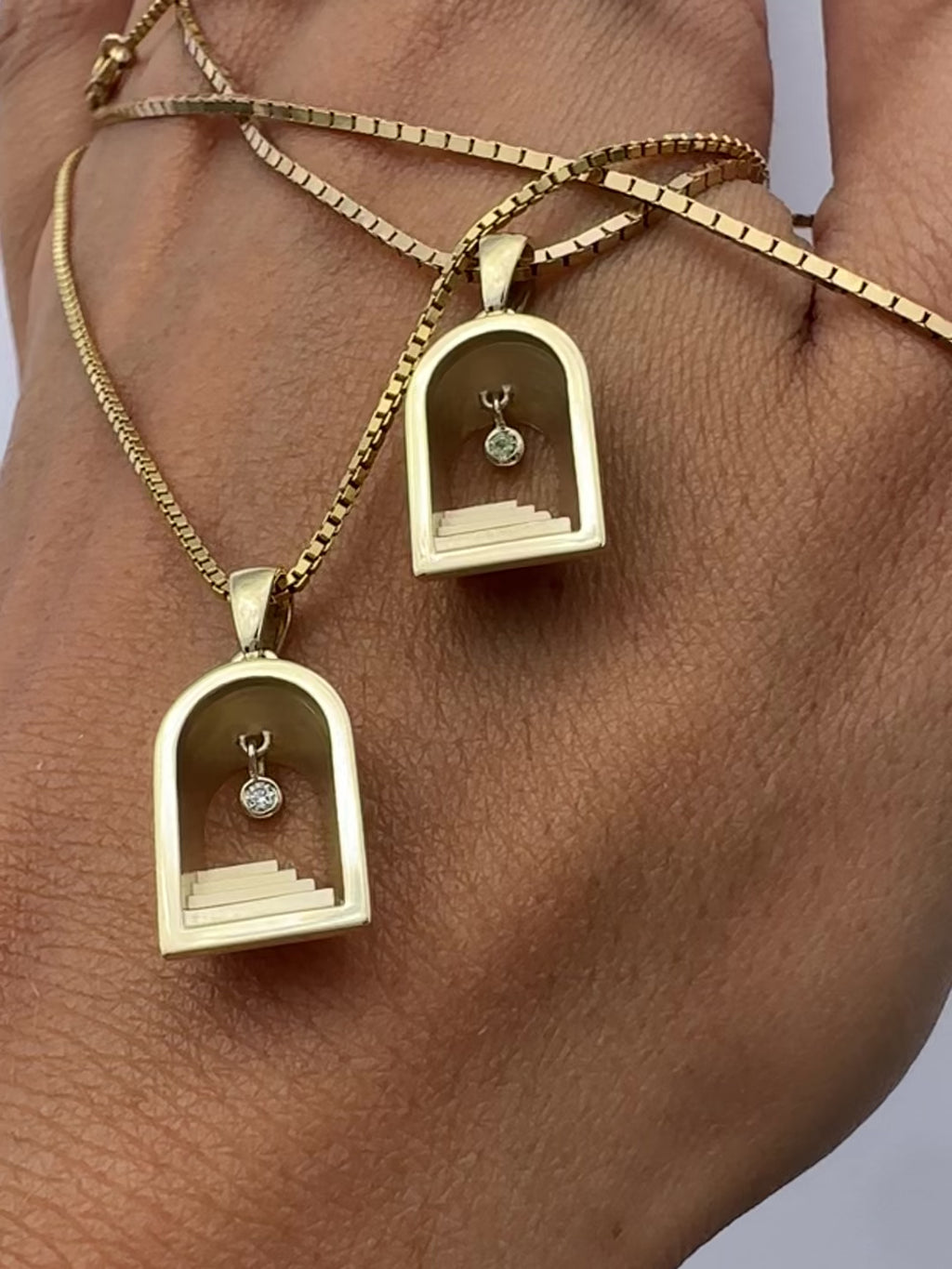 Portal Stair Charm Pendant - 14k gold, diamond