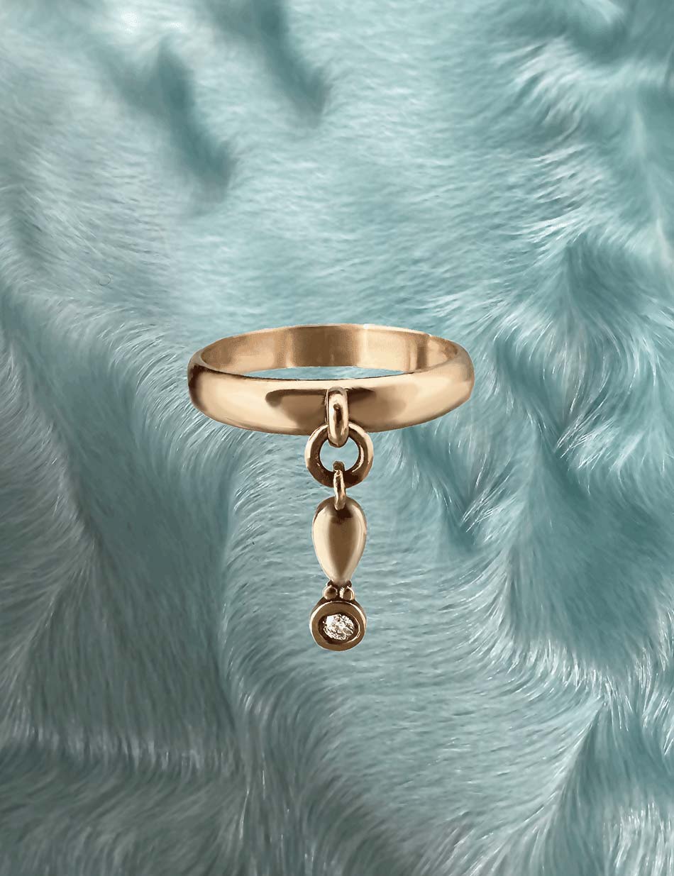 Diamond Single Tassel Ring - 14k gold, diamond