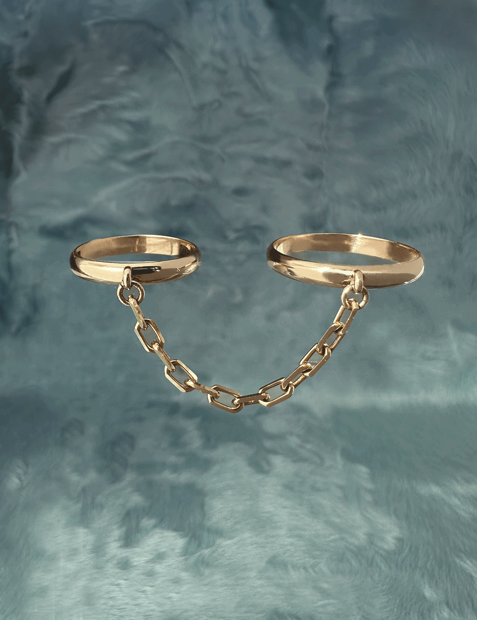 Biker Chain Double Finger Ring - 14k gold