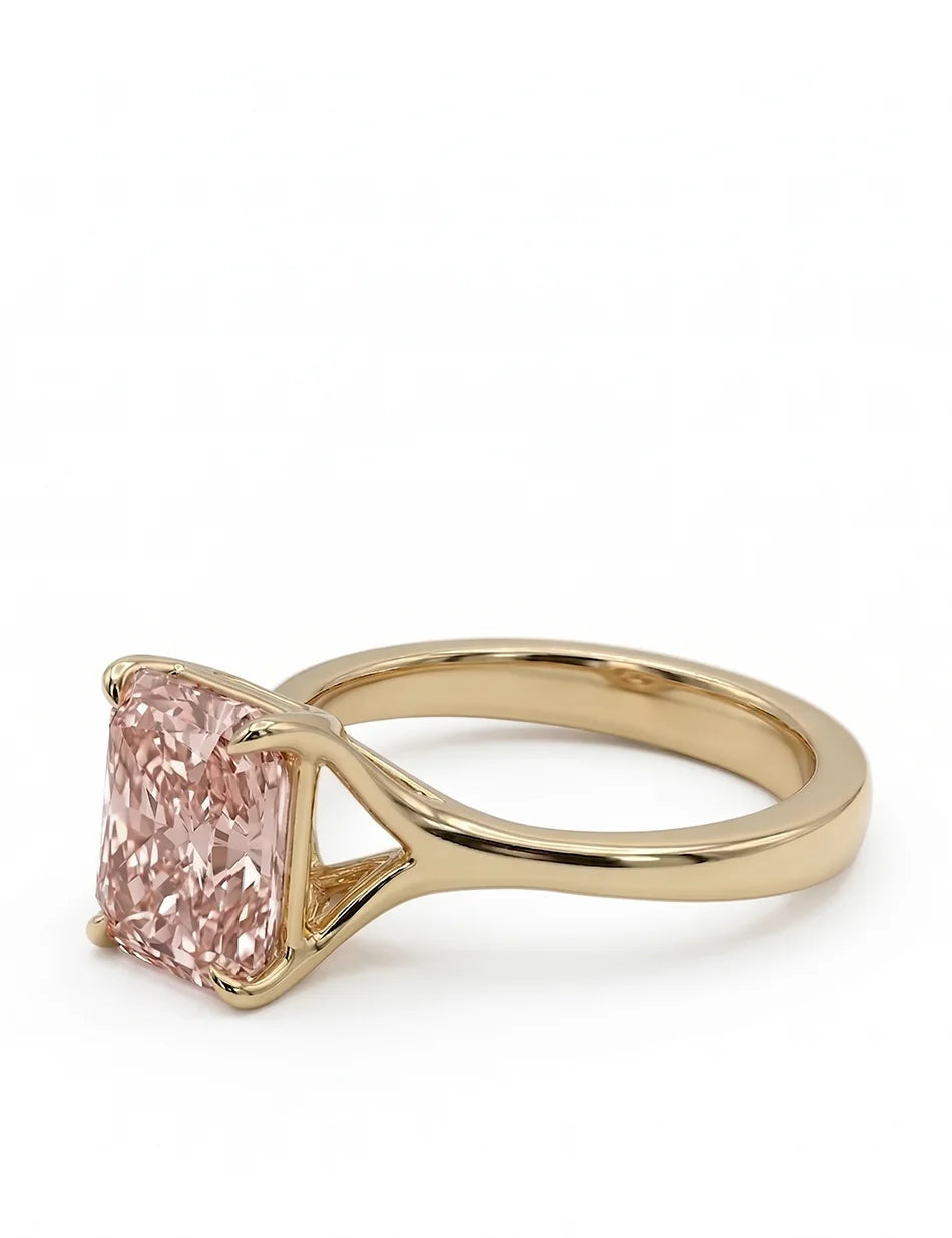 Rose Vine Solitaire Ring - 14k gold, pink diamond