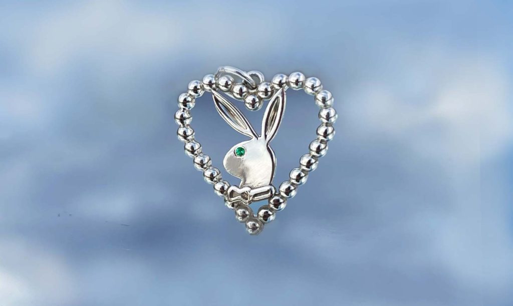 playboy bunny necklace charm pendant emerald eye sterling silver heart