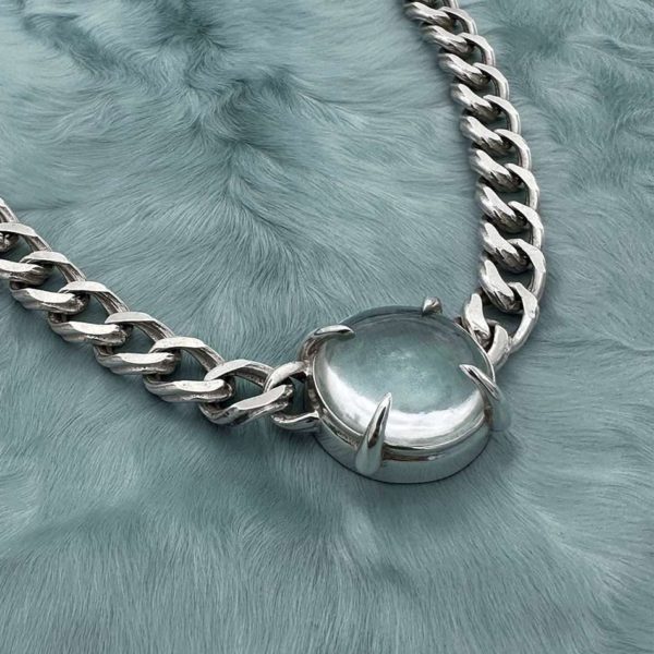 Crystal ball necklace choker chunky silver chain quartz