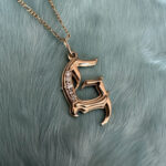 Gothic Letter Monogram Charm pendant in 14k gold with diamonds by HONEY DRIP JEWELRY.