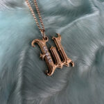 Gothic Letter Monogram Charm pendant in 14k gold with diamonds by HONEY DRIP JEWELRY.
