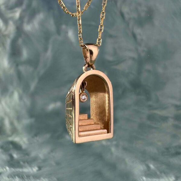 Portal Stairway to heaven 14k gold and white diamond charm pendant