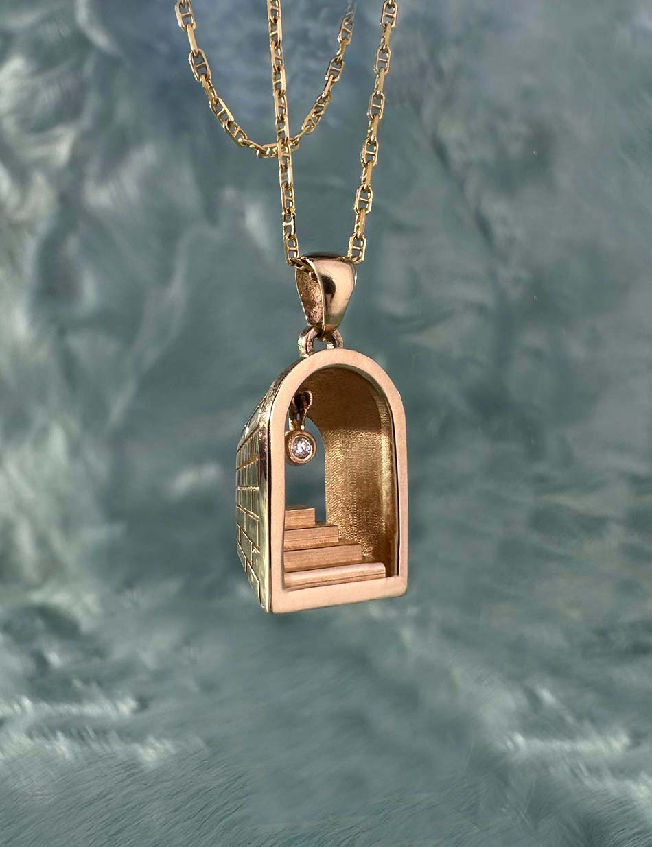 Portal Stairway to heaven 14k gold and white diamond charm pendant