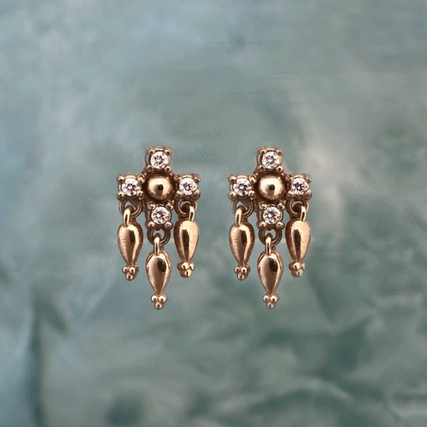 Diamond and 14k gold tassel stud earrings