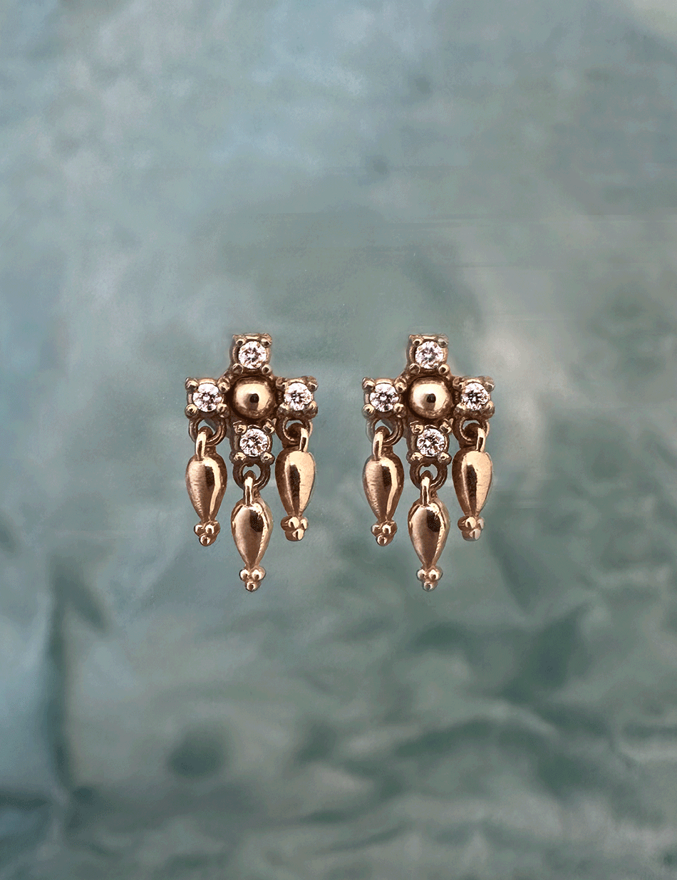 Diamond and 14k gold tassel stud earrings