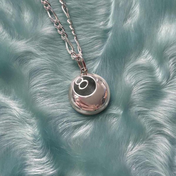 Silver 8 ball Billiards charm necklace