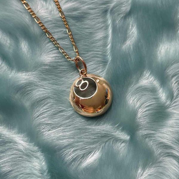 14k yellow gold 8 ball billards charm necklace