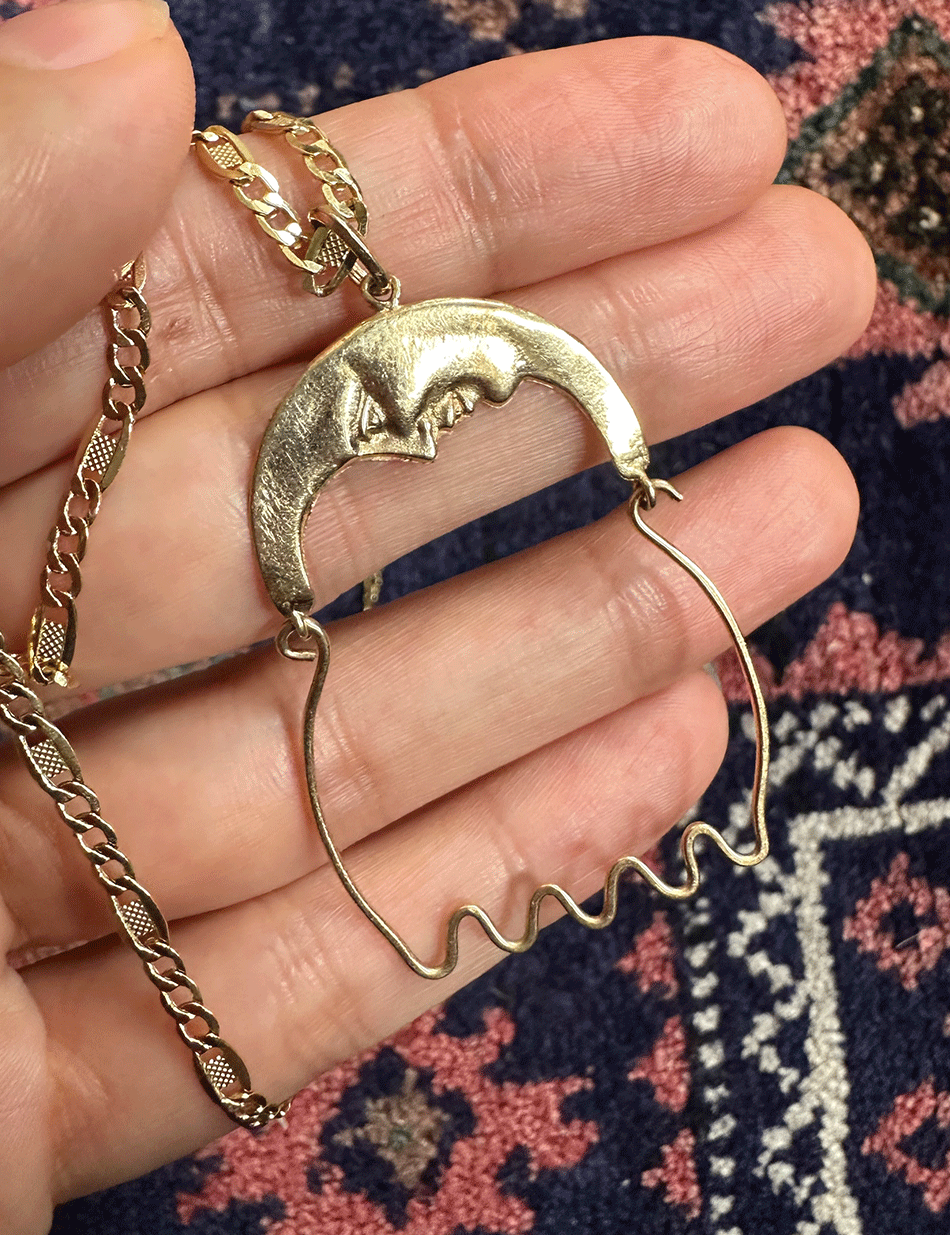 14k yellow gold vintage Moon charm holder by HONEY DRIP NYC