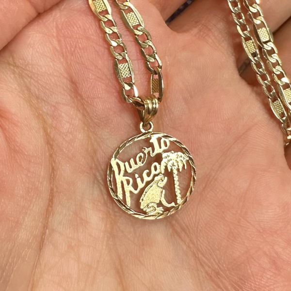 14k yellow gold vintage Puerto Rico medallion charm by HONEY DRIP NYC