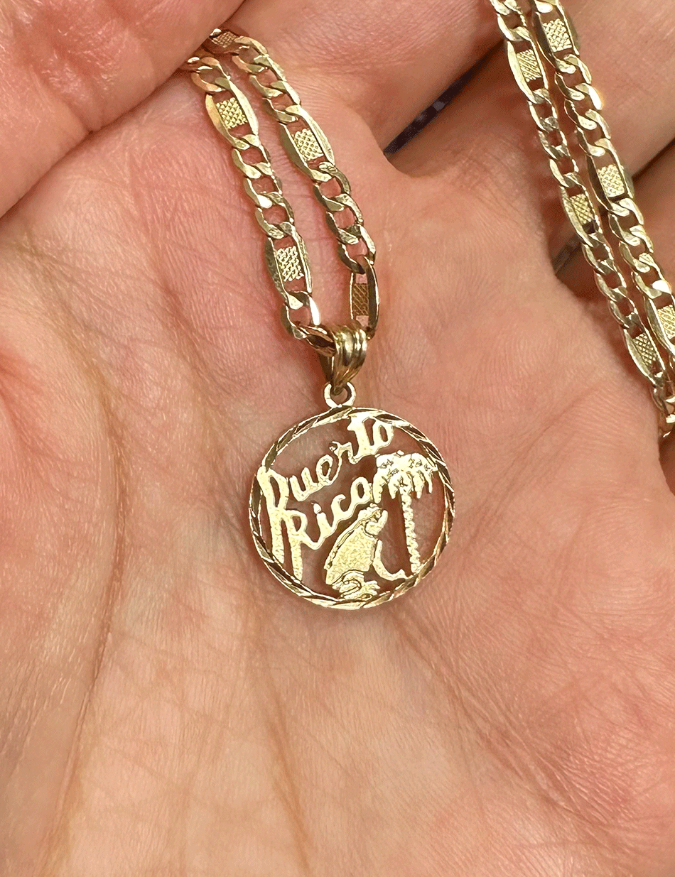 14k yellow gold vintage Puerto Rico medallion charm by HONEY DRIP NYC