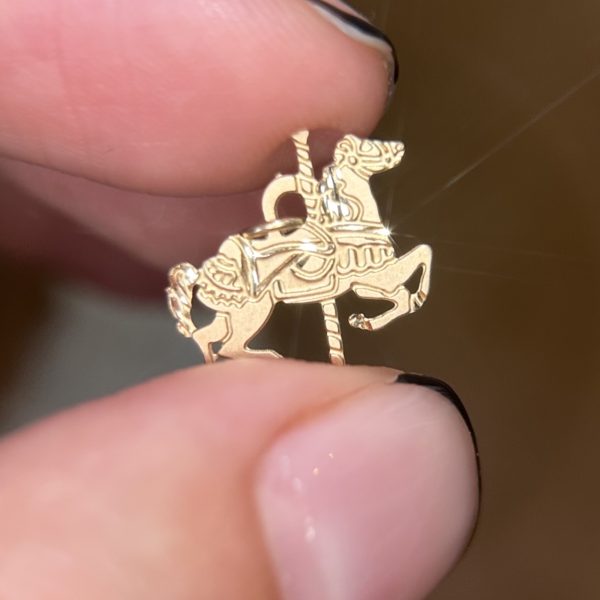 horse necklace charm carousel vintage gold 14k