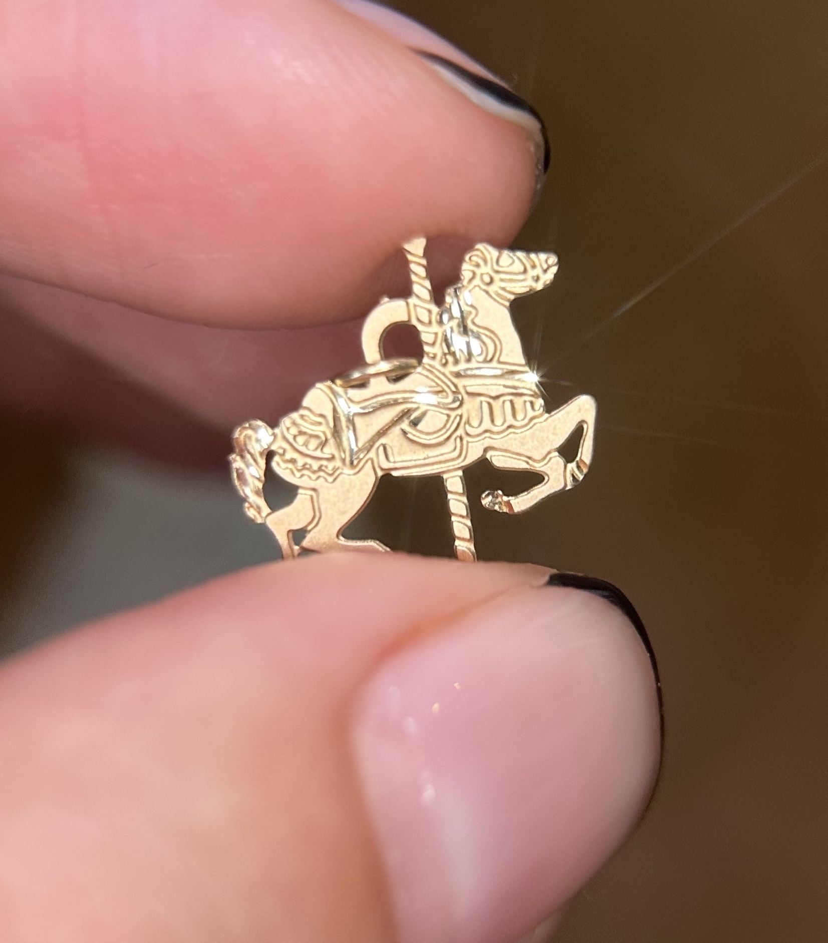 horse necklace charm carousel vintage gold 14k