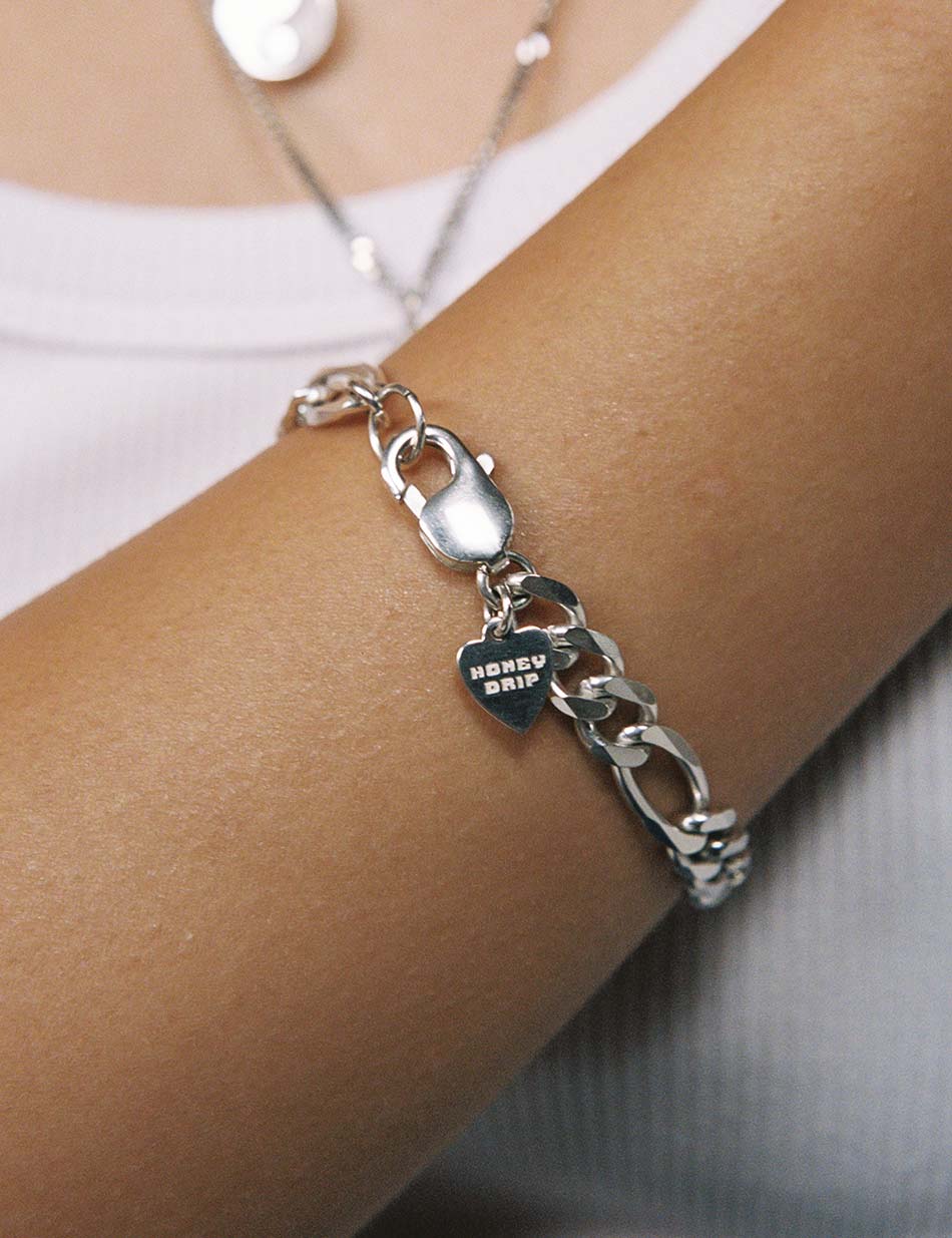 Chunky classic figaro chain sterling silver bracelet by Honey Drip NYC