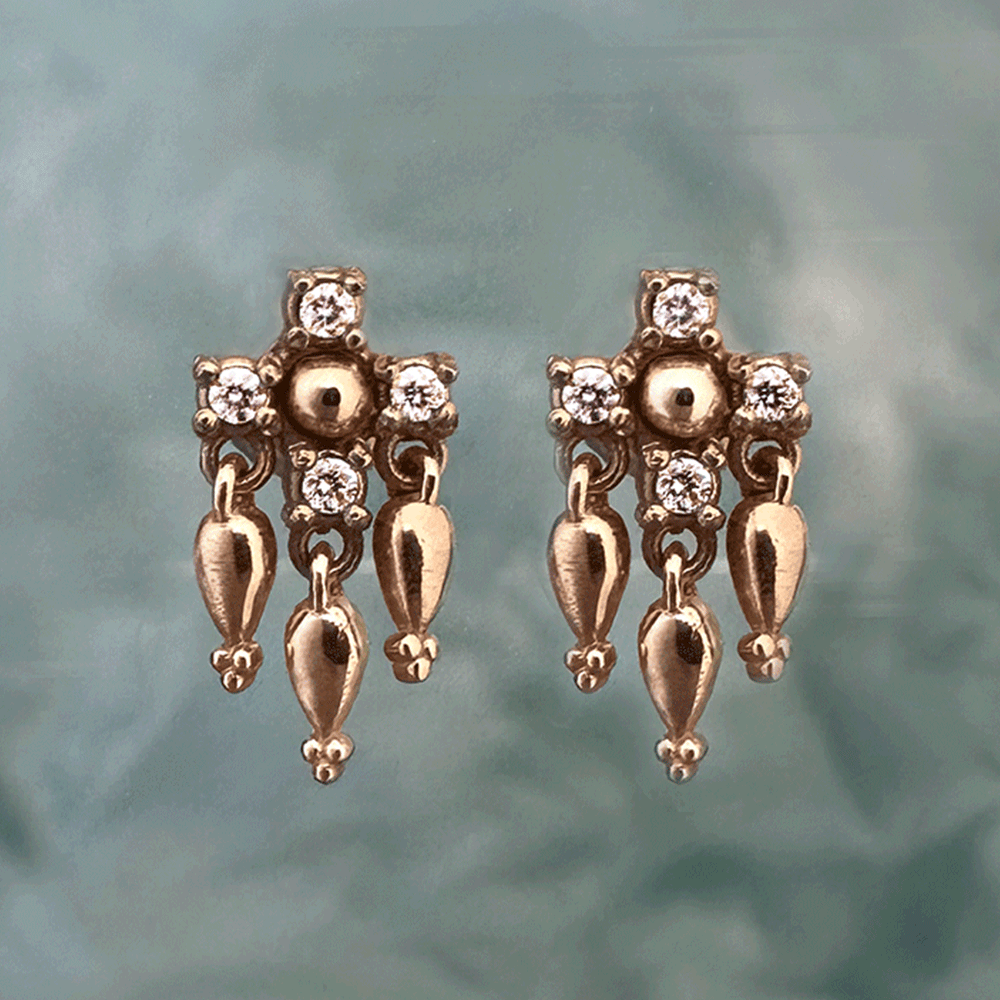 diamond stud fringe tassel piercing stud earrings by honey drip jewelry