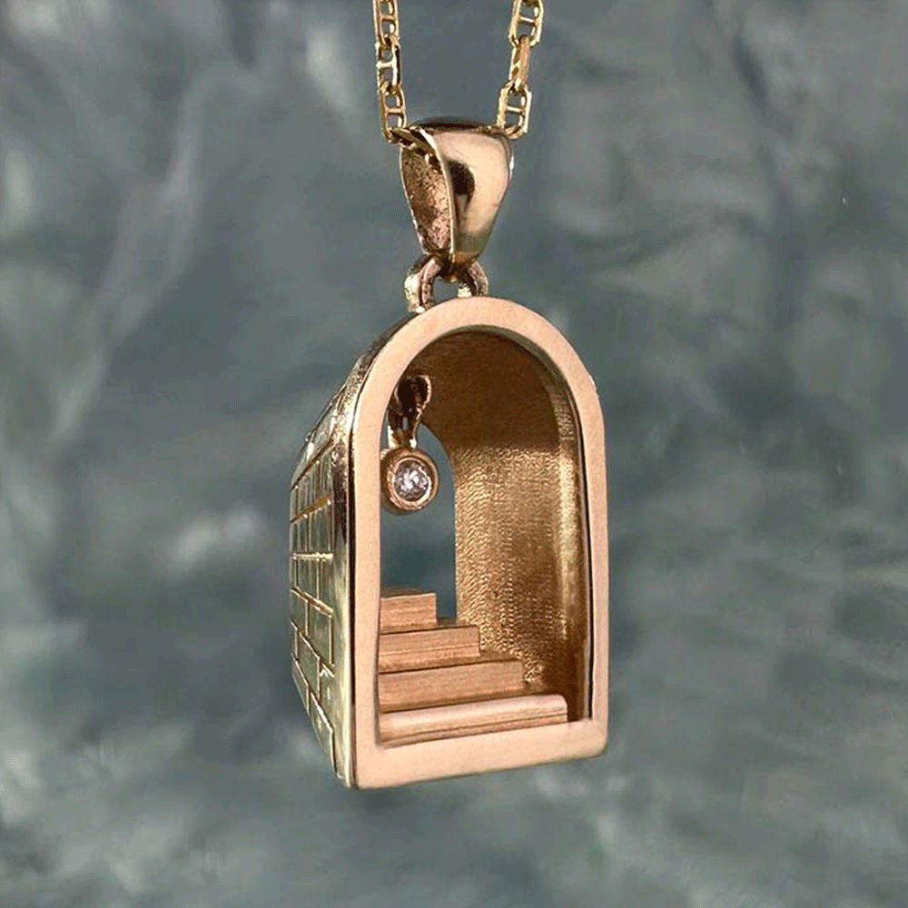 14k gold & diamond portal stair charm pendant by honey drip jewelry.