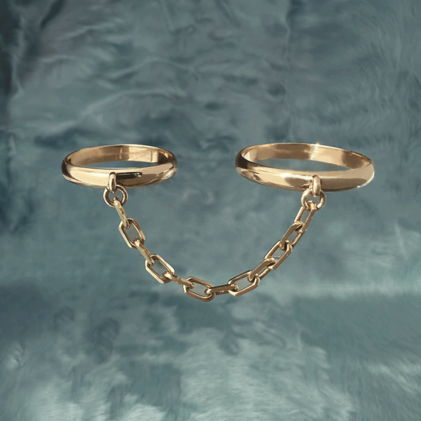 Double chain ring in 14k gold by honey drip jewelry