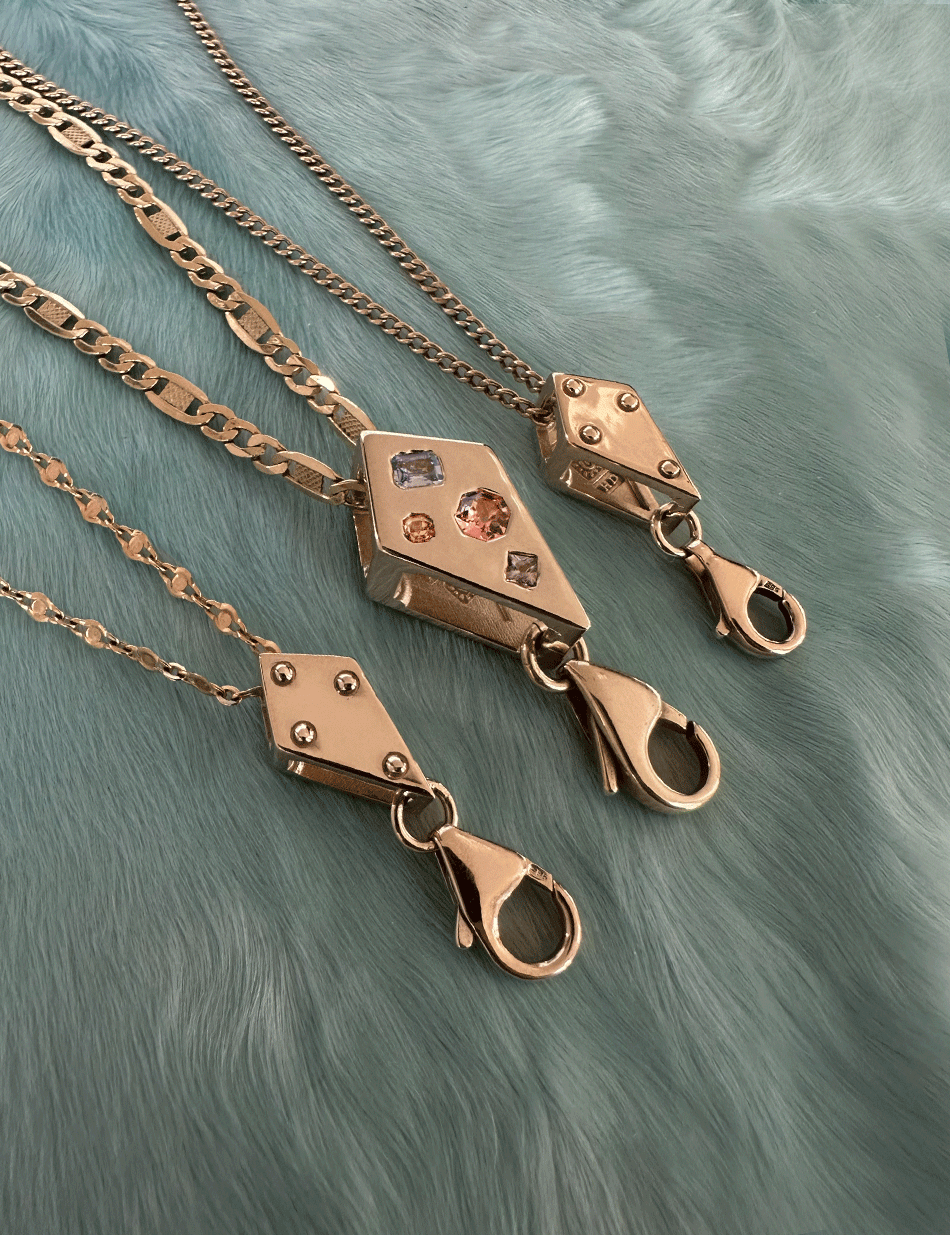 Crane Block stacking enhancers in 14k gold by honey drip jewelry